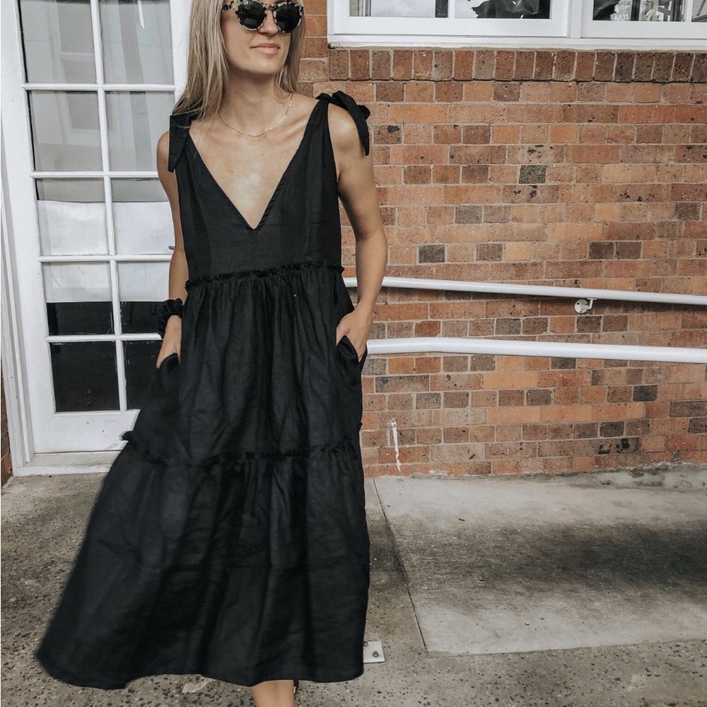 The OSTUNI Dress, Long Linen Tiered Frill Dress by LJC Designs